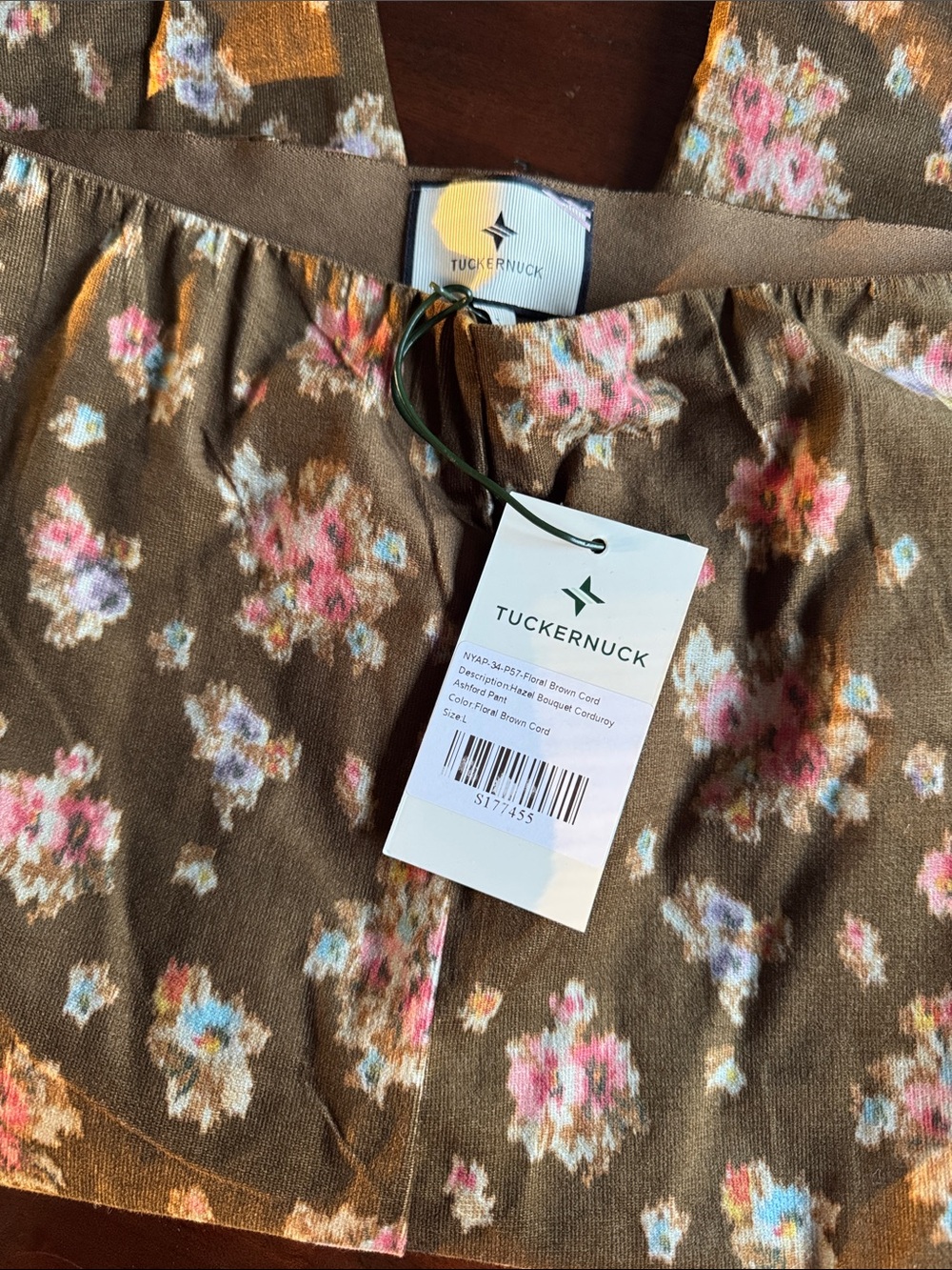 Tuckernuck Floral Brown Corduroy Pants with Pink & Blue Accents